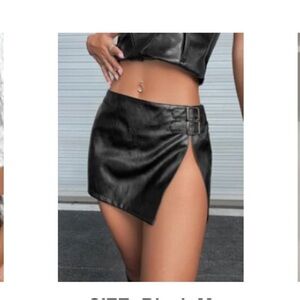 Black leather Split Thigh Skirt